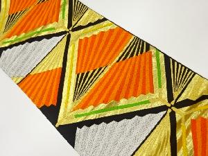 菱に扇子模様織出し袋帯